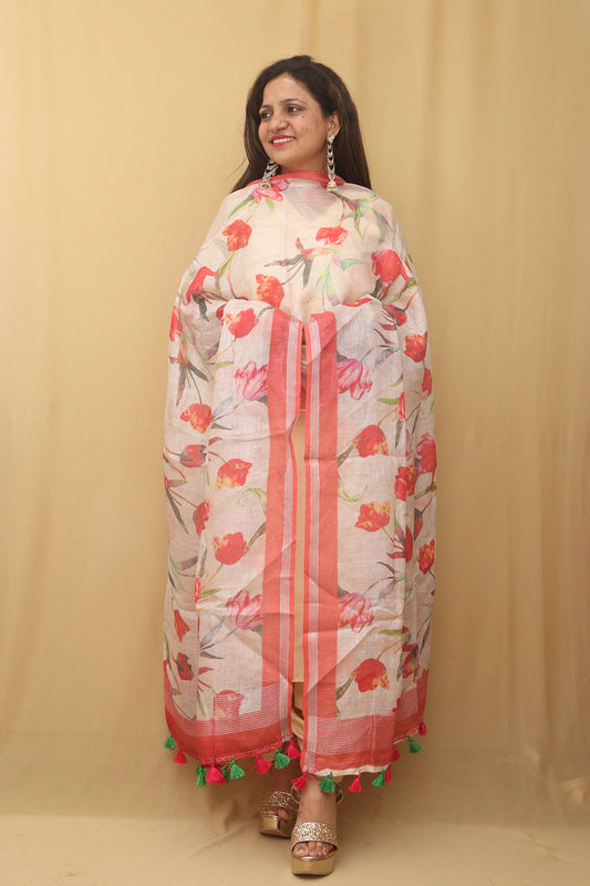 Multicolor Digital Printed Linen Dupatta - Luxurion World