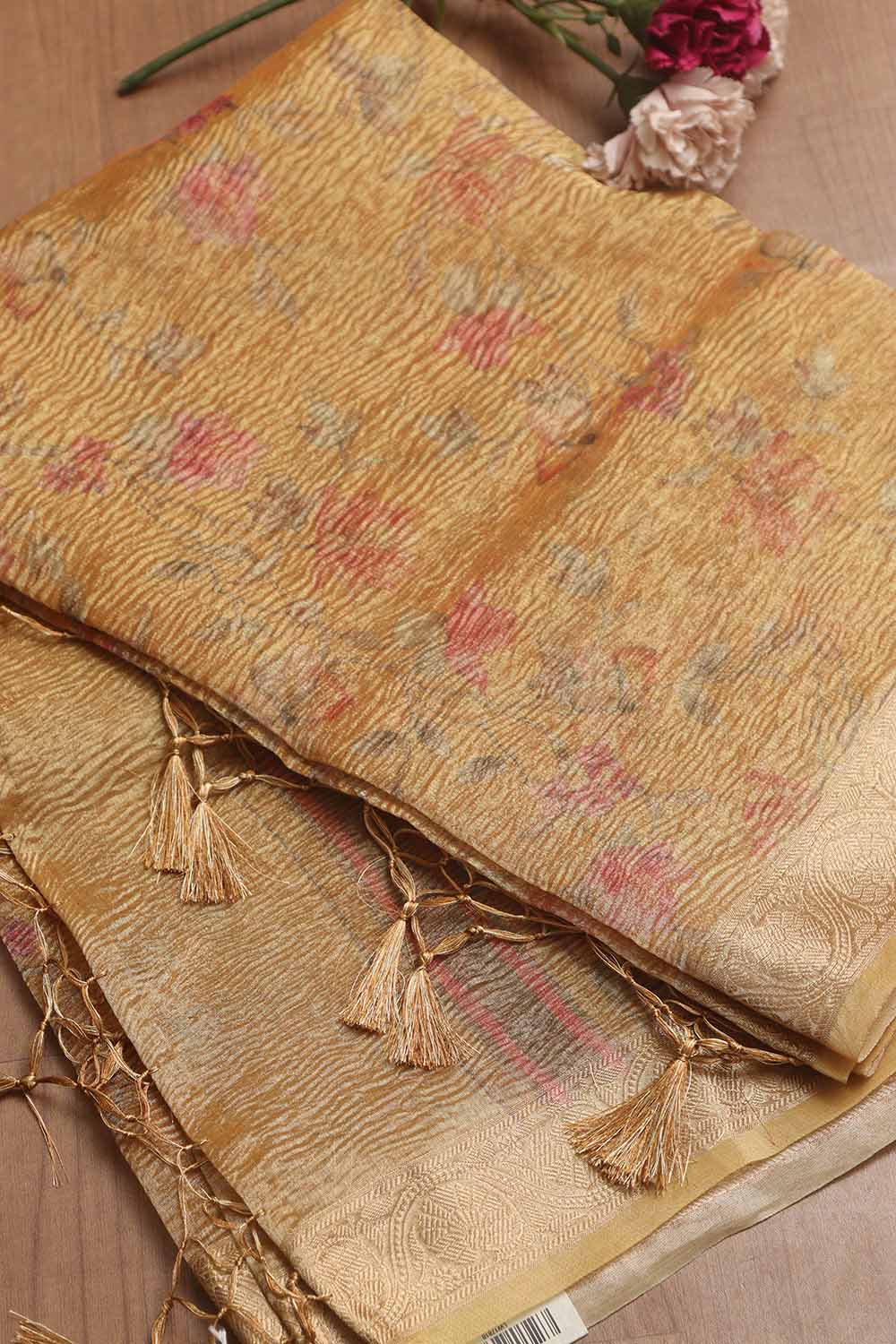 Yellow Digital Printed Crushed Tissue Floral Design Dupatta - Luxurion World