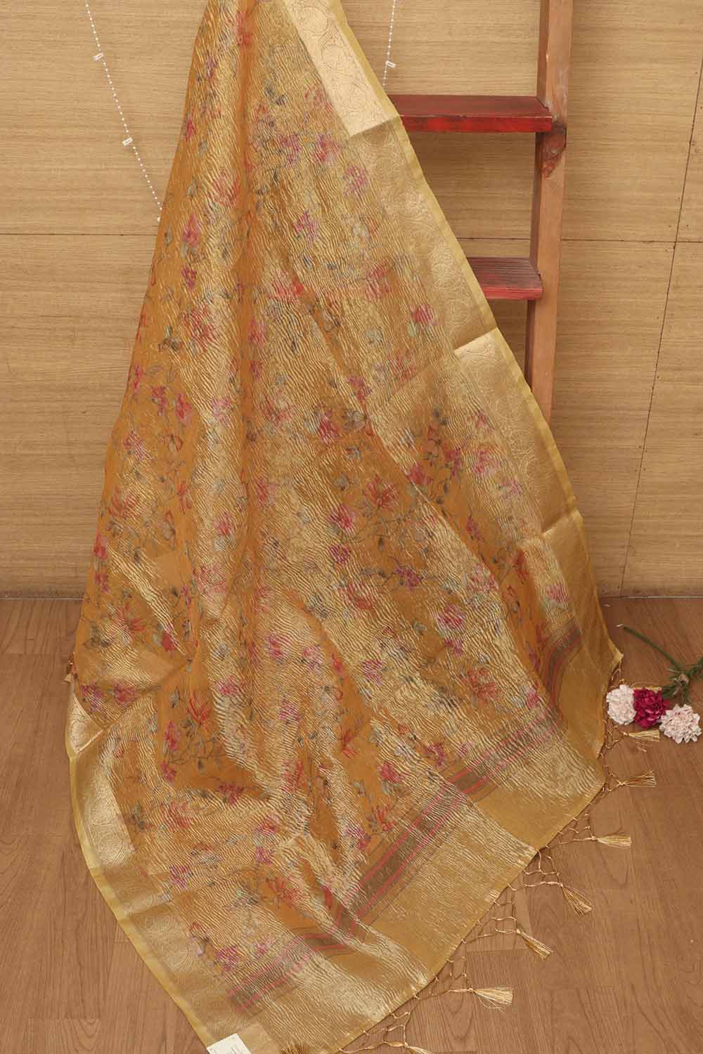 Yellow Digital Printed Crushed Tissue Floral Design Dupatta - Luxurion World