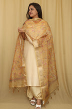 Yellow Digital Printed Crushed Tissue Floral Design Dupatta - Luxurion World