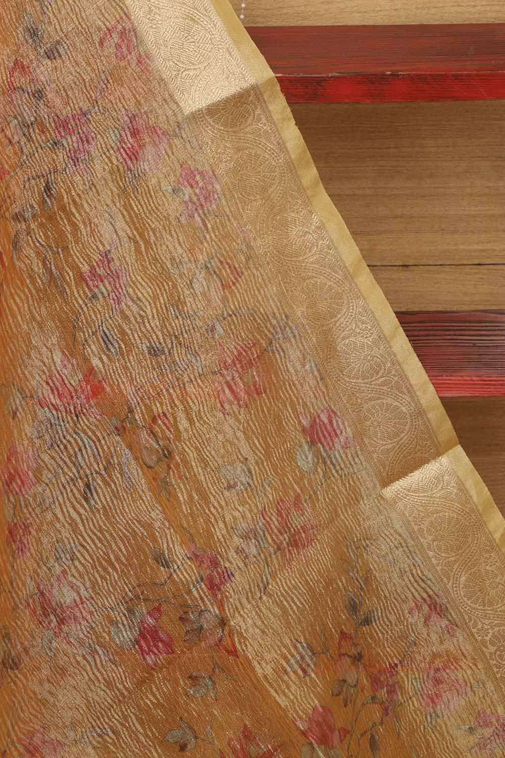 Yellow Digital Printed Crushed Tissue Floral Design Dupatta - Luxurion World