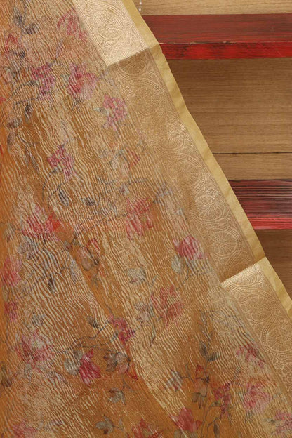 Yellow Digital Printed Crushed Tissue Floral Design Dupatta - Luxurion World