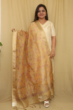 Yellow Digital Printed Crushed Tissue Floral Design Dupatta - Luxurion World