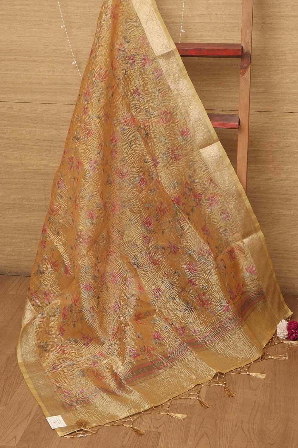 Yellow Digital Printed Crushed Tissue Floral Design Dupatta - Luxurion World