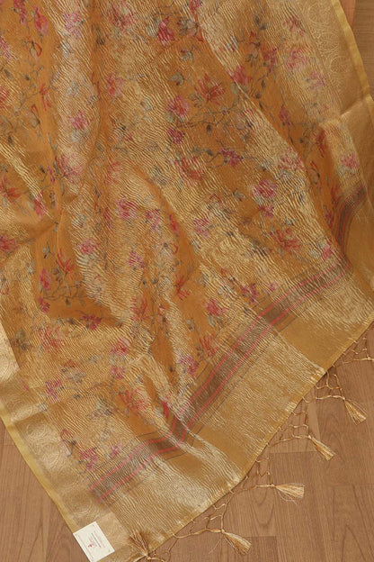 Yellow Digital Printed Crushed Tissue Floral Design Dupatta - Luxurion World
