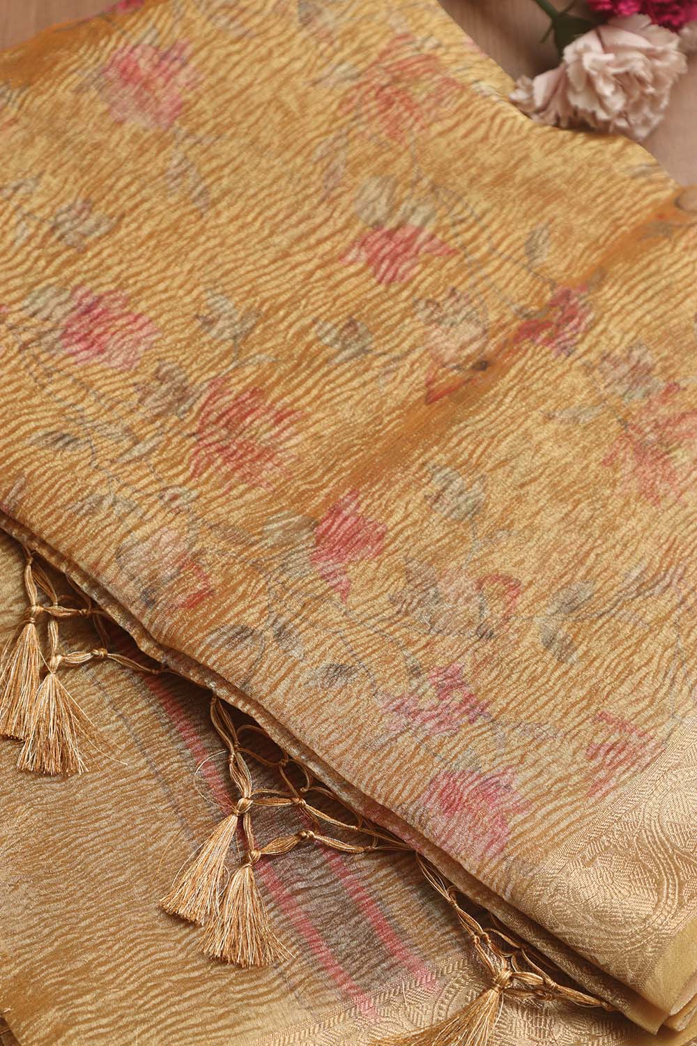 Yellow Digital Printed Crushed Tissue Floral Design Dupatta - Luxurion World