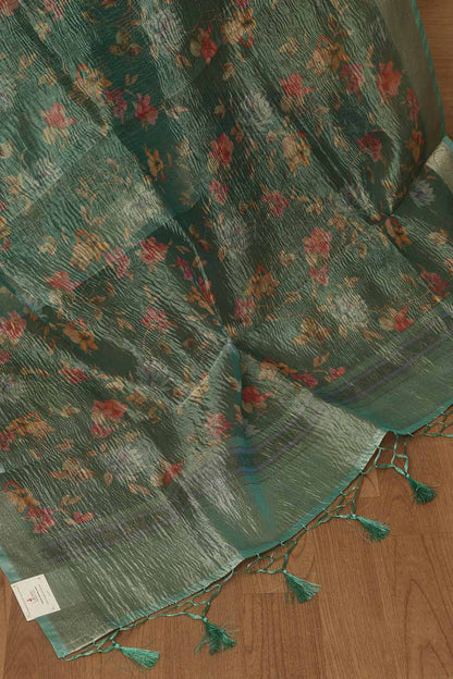 Green Digital Printed Crushed Tissue Floral Design Dupatta - Luxurion World