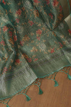 Green Digital Printed Crushed Tissue Floral Design Dupatta - Luxurion World