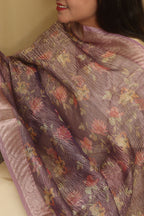 Purple Digital Printed Crushed Tissue Floral Design Dupatta - Luxurion World