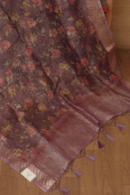 Purple Digital Printed Crushed Tissue Floral Design Dupatta - Luxurion World
