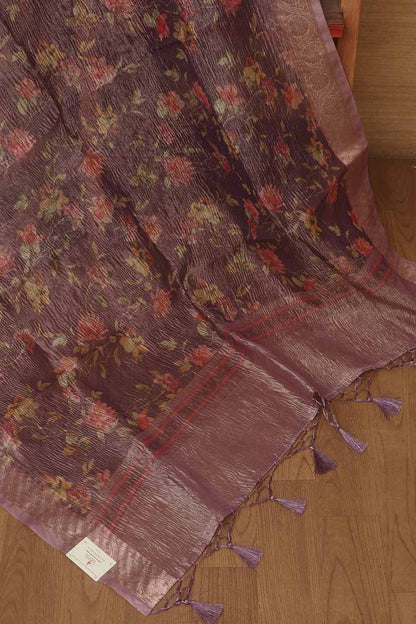 Purple Digital Printed Crushed Tissue Floral Design Dupatta - Luxurion World