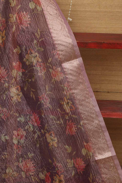 Purple Digital Printed Crushed Tissue Floral Design Dupatta - Luxurion World