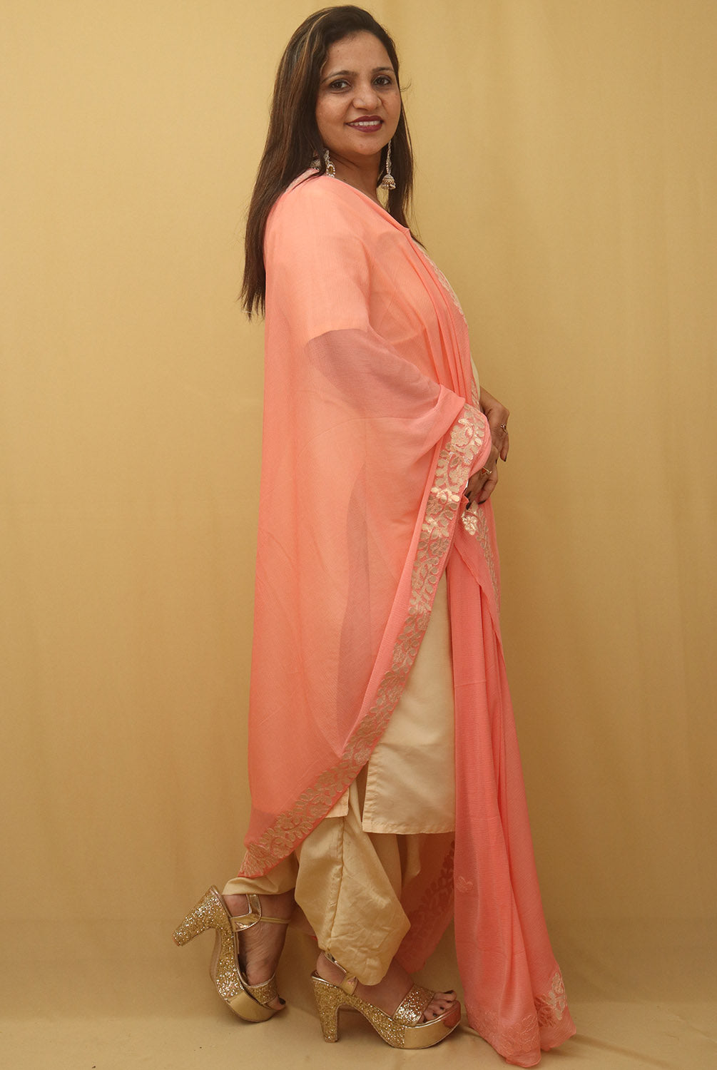 Peach Gota Patti Chiffon Dupatta - Elegant & Stylish - Luxurion World