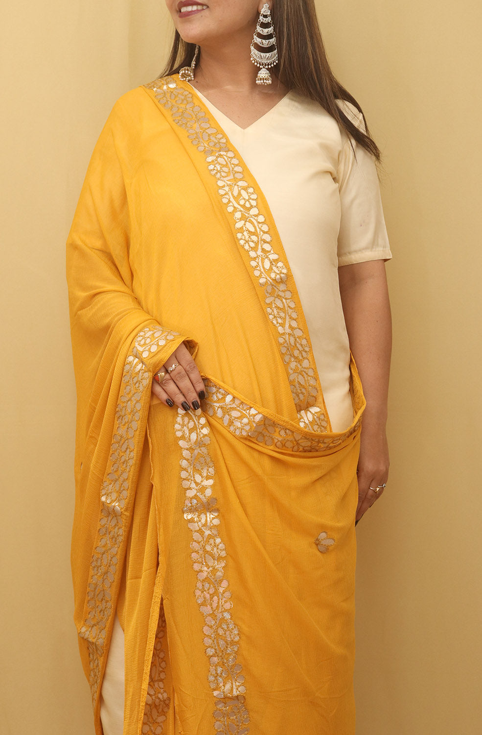 Yellow Gota Patti Chiffon Dupatta - Ethnic Elegance - Luxurion World