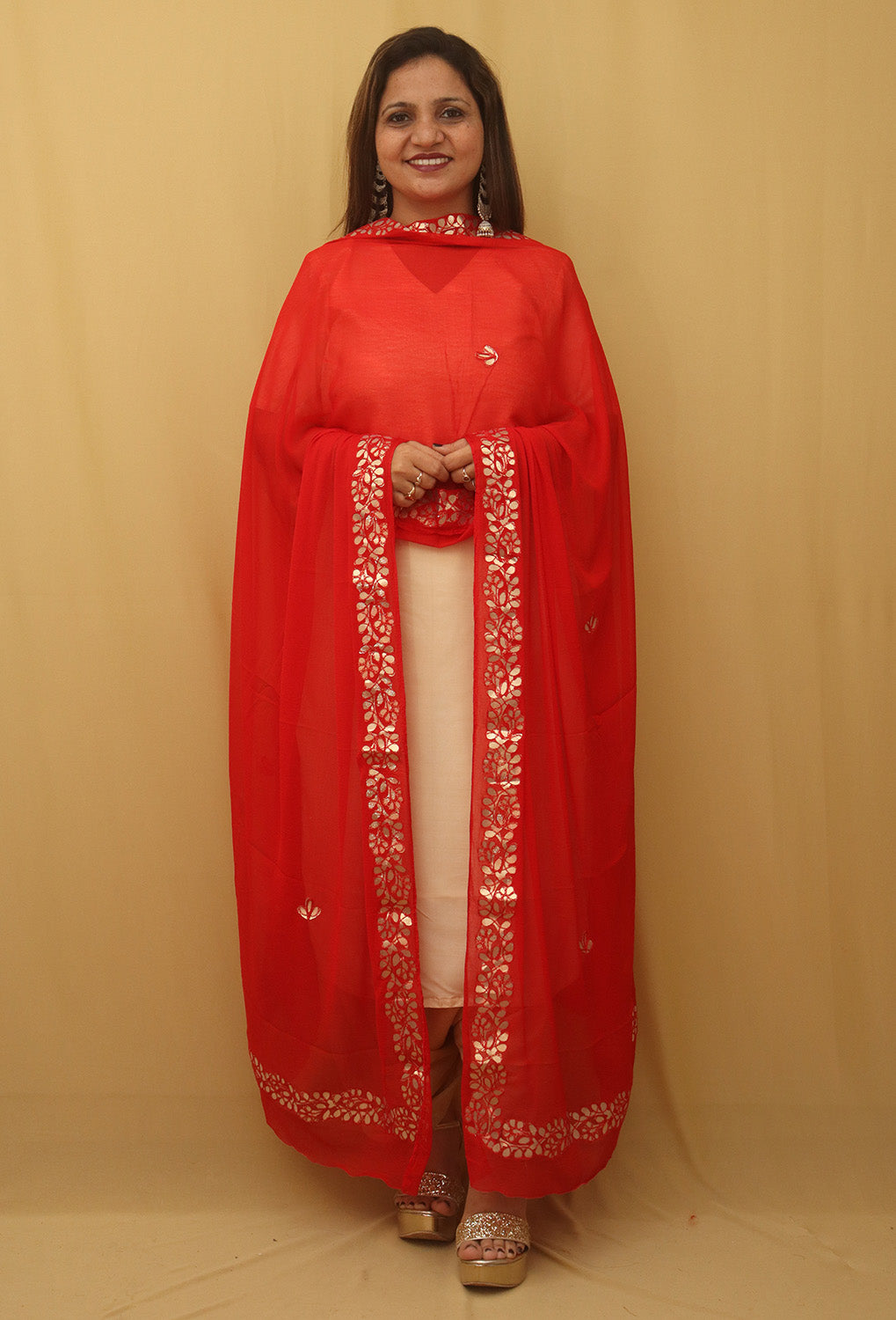 Stunning Red Gota Patti Chiffon Dupatta - Luxurion World