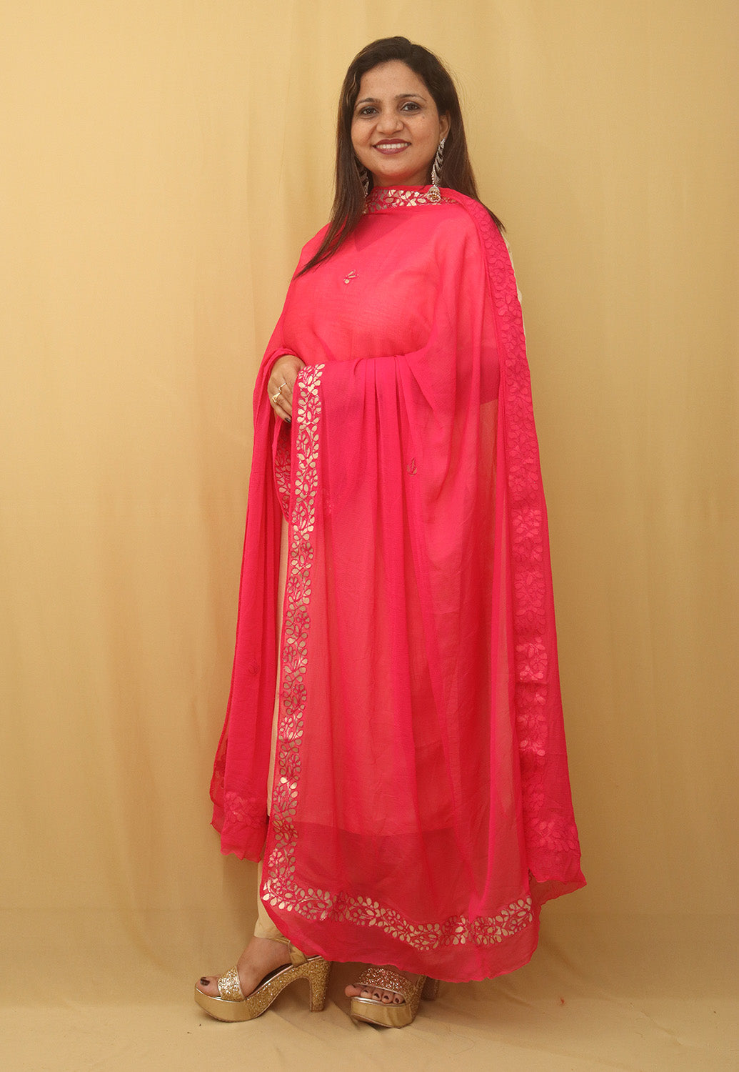 Pink Gota Patti Work Chiffon Dupatta - Luxurion World