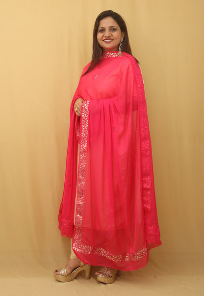 Pink Gota Patti Work Chiffon Dupatta - Luxurion World