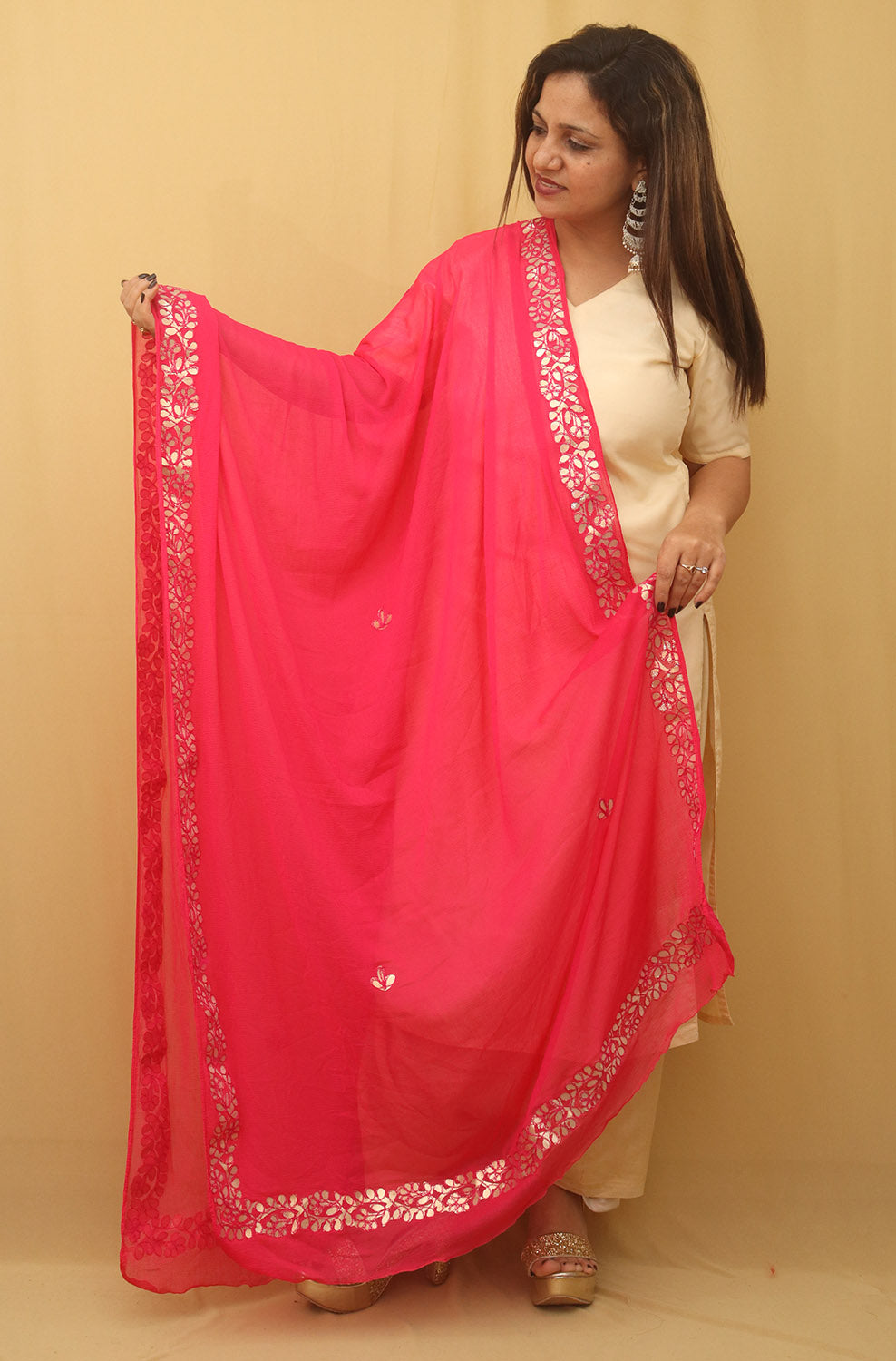 Pink Gota Patti Work Chiffon Dupatta - Luxurion World