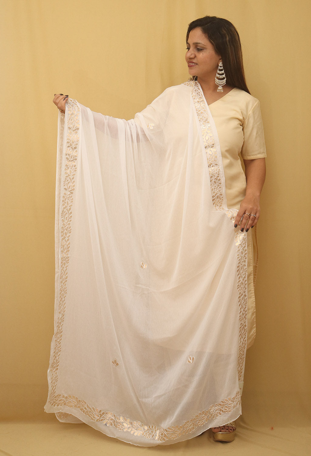 White Gota Patti Work Chiffon Dupatta - Luxurion World