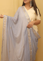 Grey Gota Patti Work Chiffon Dupatta - Luxurion World