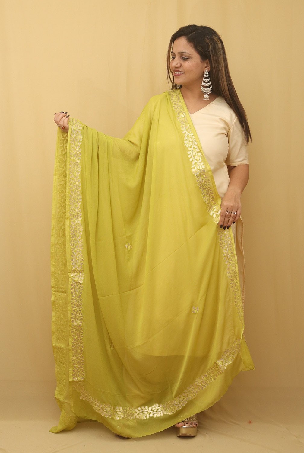 Green Gota Patti Work Chiffon Dupatta - Luxurion World