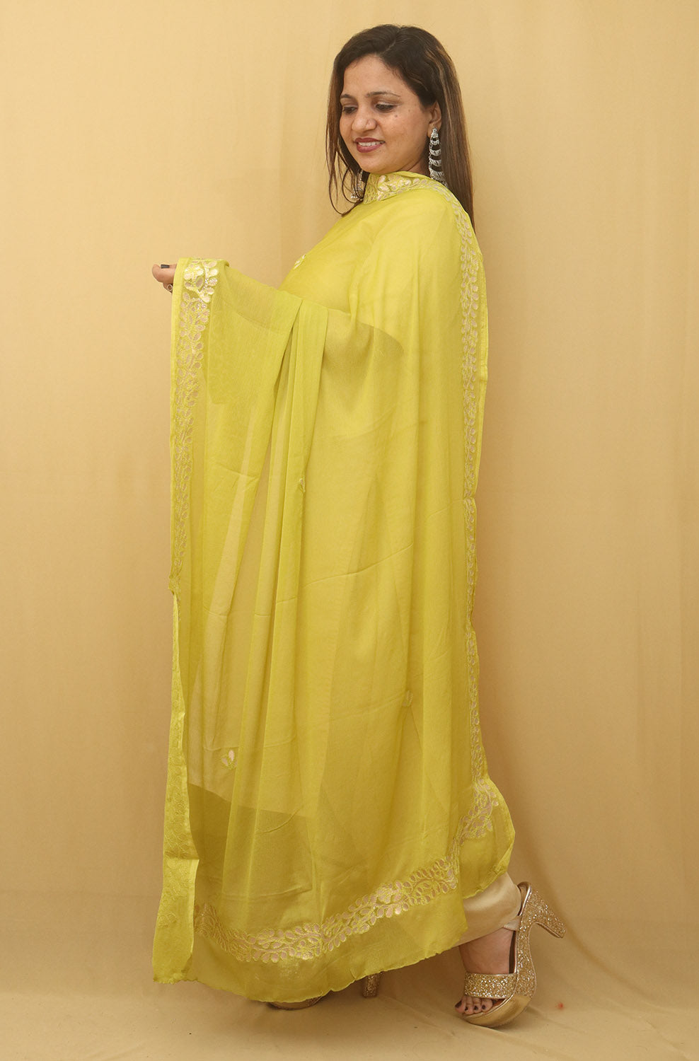 Green Gota Patti Work Chiffon Dupatta - Luxurion World