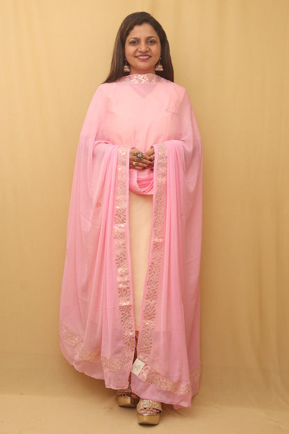 Pink Gota Patti Work Chiffon Dupatta - Luxurion World
