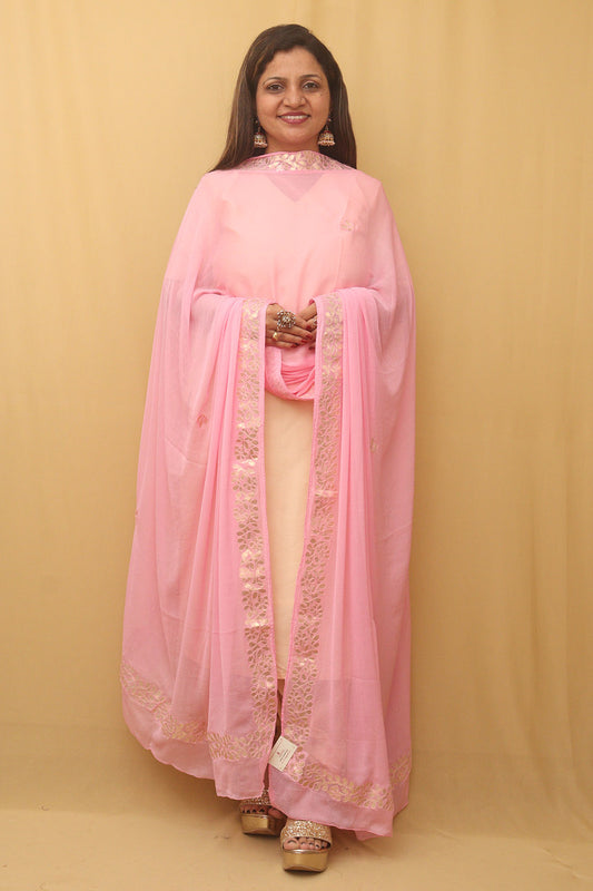 Pink Gota Patti Work Chiffon Dupatta - Luxurion World