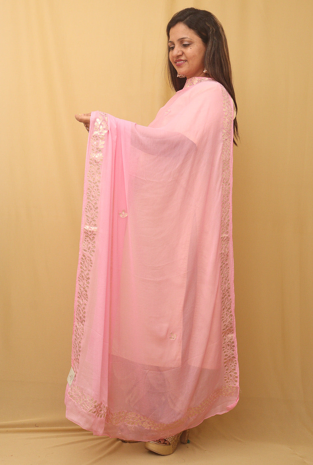 Pink Gota Patti Work Chiffon Dupatta - Luxurion World