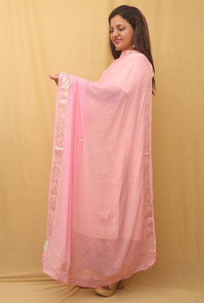 Pink Gota Patti Work Chiffon Dupatta - Luxurion World