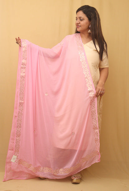 Pink Gota Patti Work Chiffon Dupatta - Luxurion World