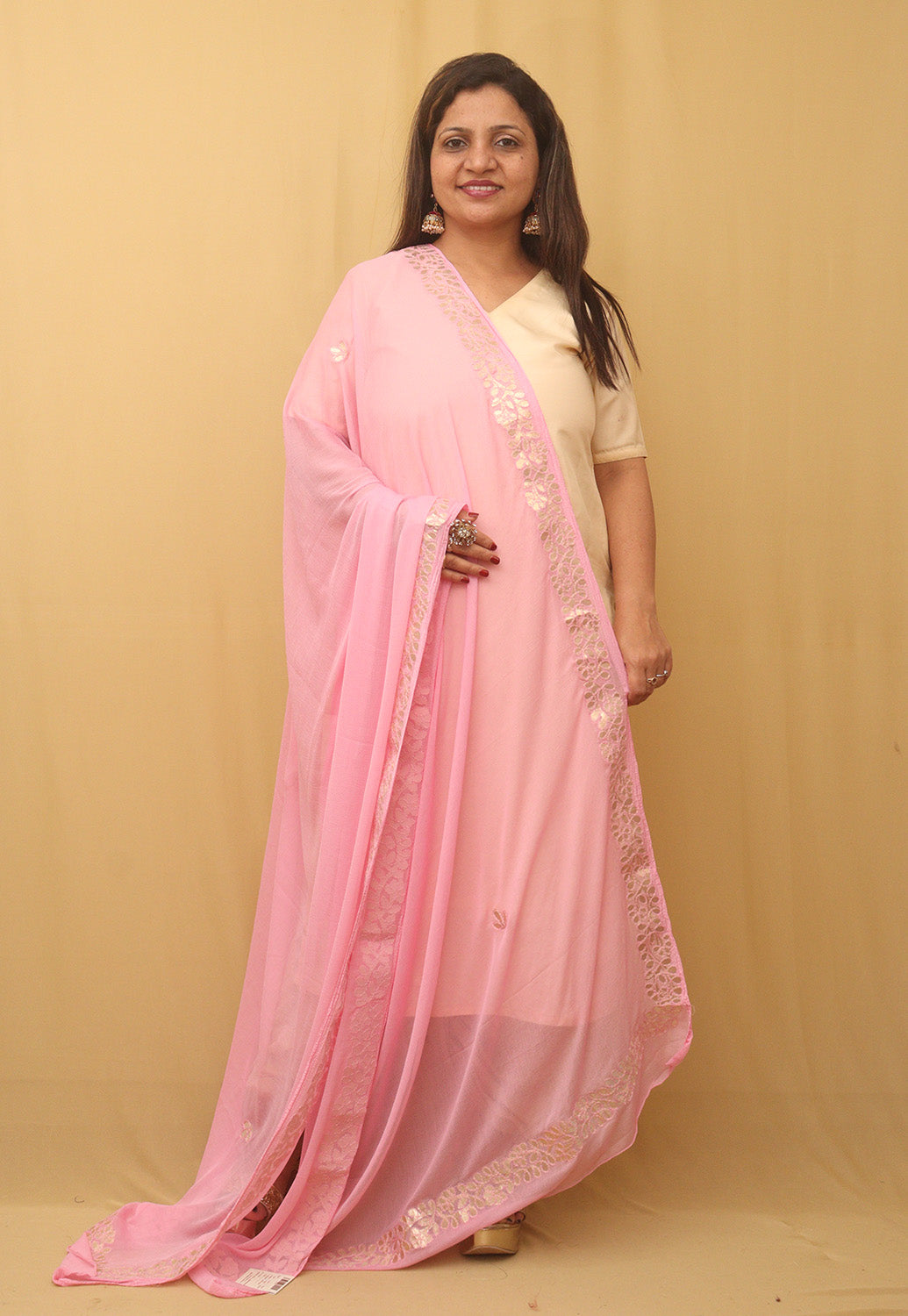 Pink Gota Patti Work Chiffon Dupatta - Luxurion World