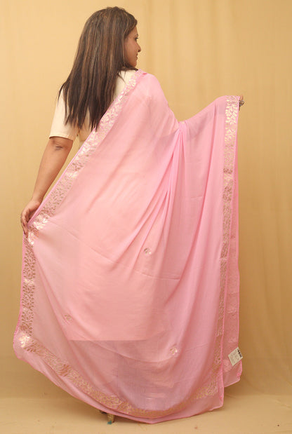 Pink Gota Patti Work Chiffon Dupatta - Luxurion World