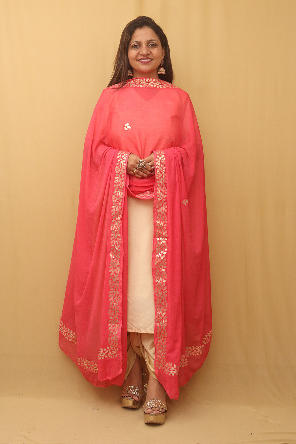 Chic Pink Gota Patti Chiffon Dupatta - Luxurion World