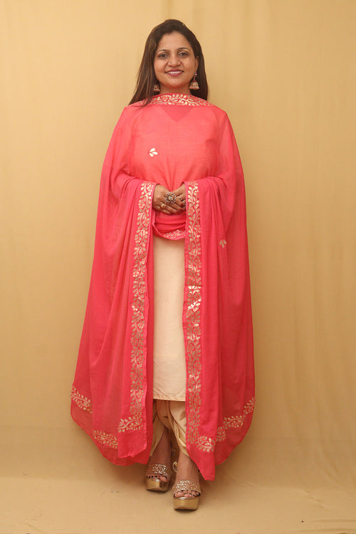 Chic Pink Gota Patti Chiffon Dupatta - Luxurion World