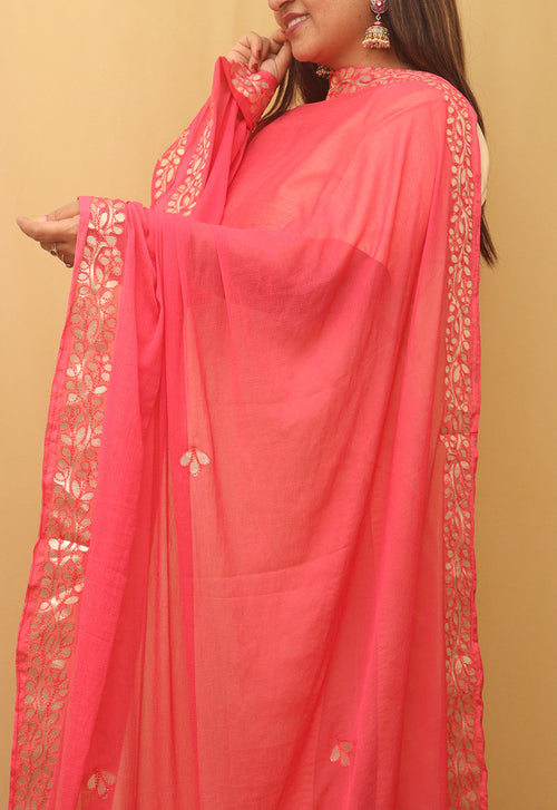 Chic Pink Gota Patti Chiffon Dupatta - Luxurion World