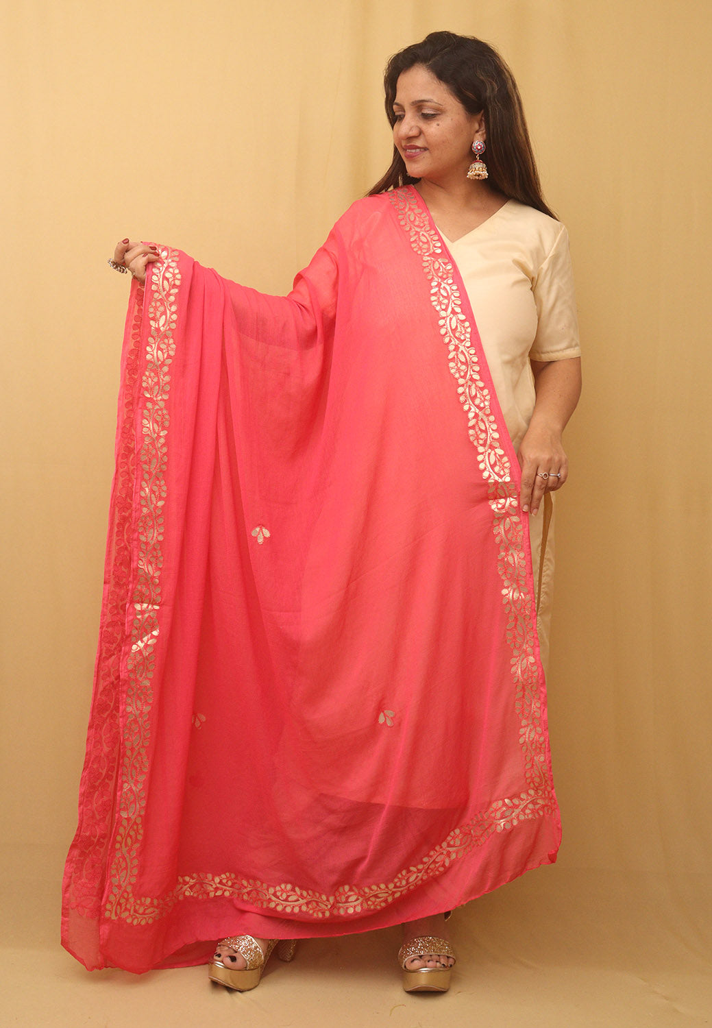 Chic Pink Gota Patti Chiffon Dupatta - Luxurion World