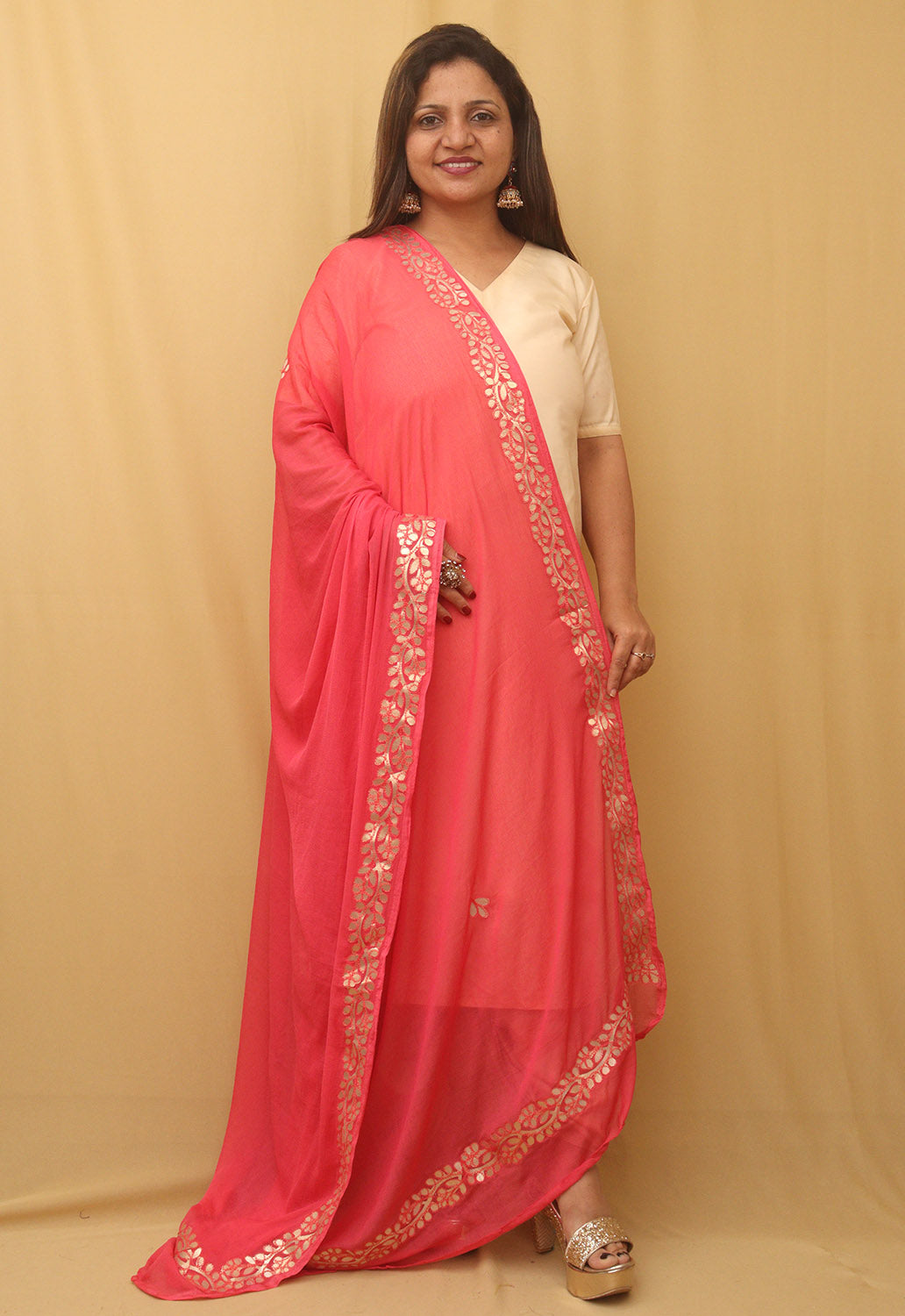 Chic Pink Gota Patti Chiffon Dupatta - Luxurion World