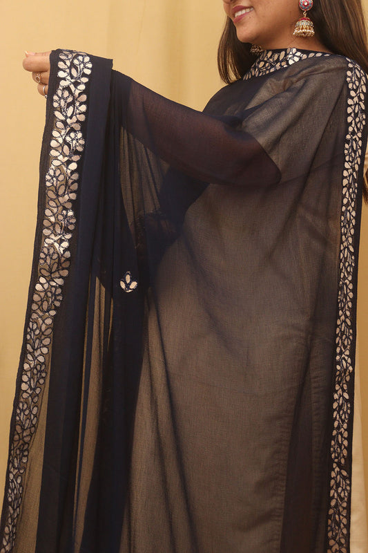 Blue Gota Patti Work Chiffon Dupatta - Luxurion World
