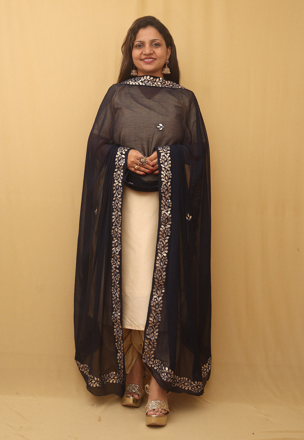 Blue Gota Patti Work Chiffon Dupatta - Luxurion World