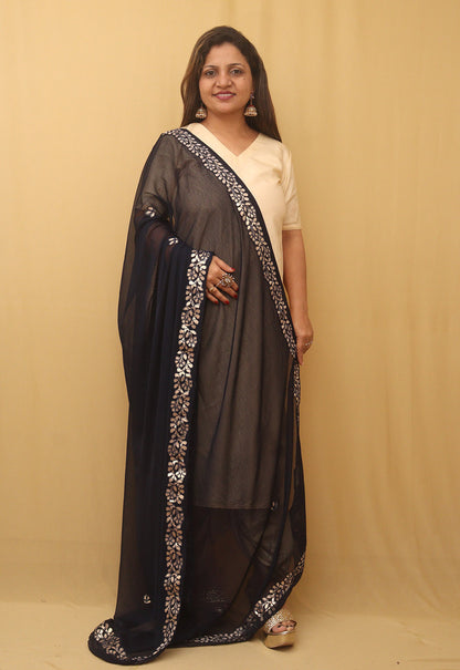 Blue Gota Patti Work Chiffon Dupatta - Luxurion World