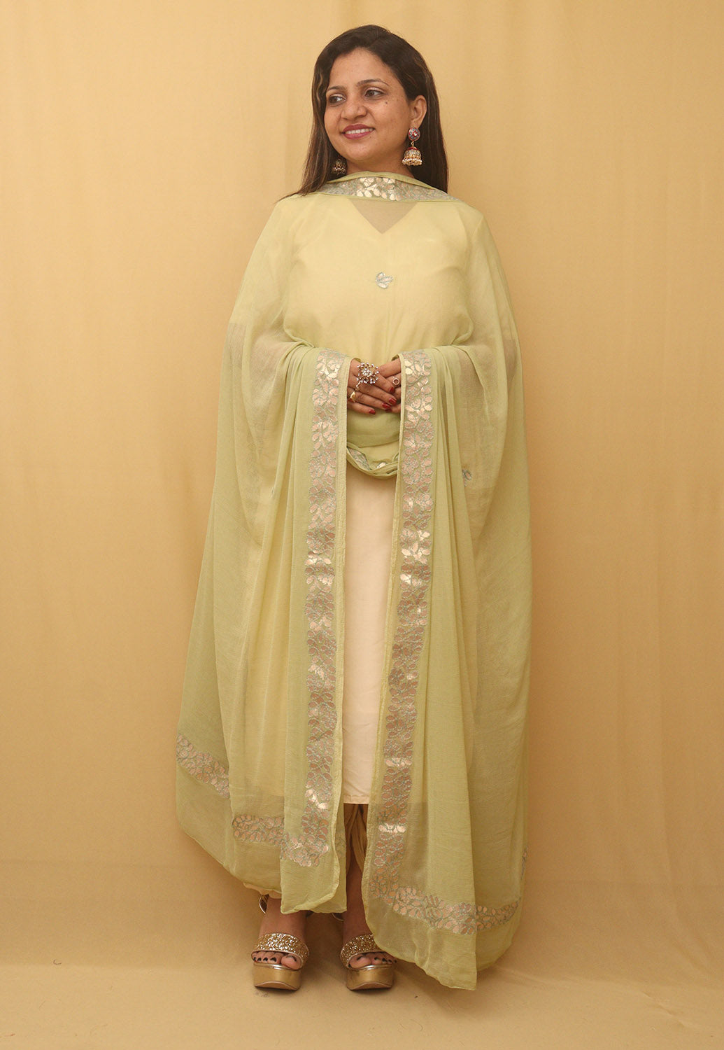 Pista Green Gota Patti Chiffon Dupatta - Elegant Style - Luxurion World