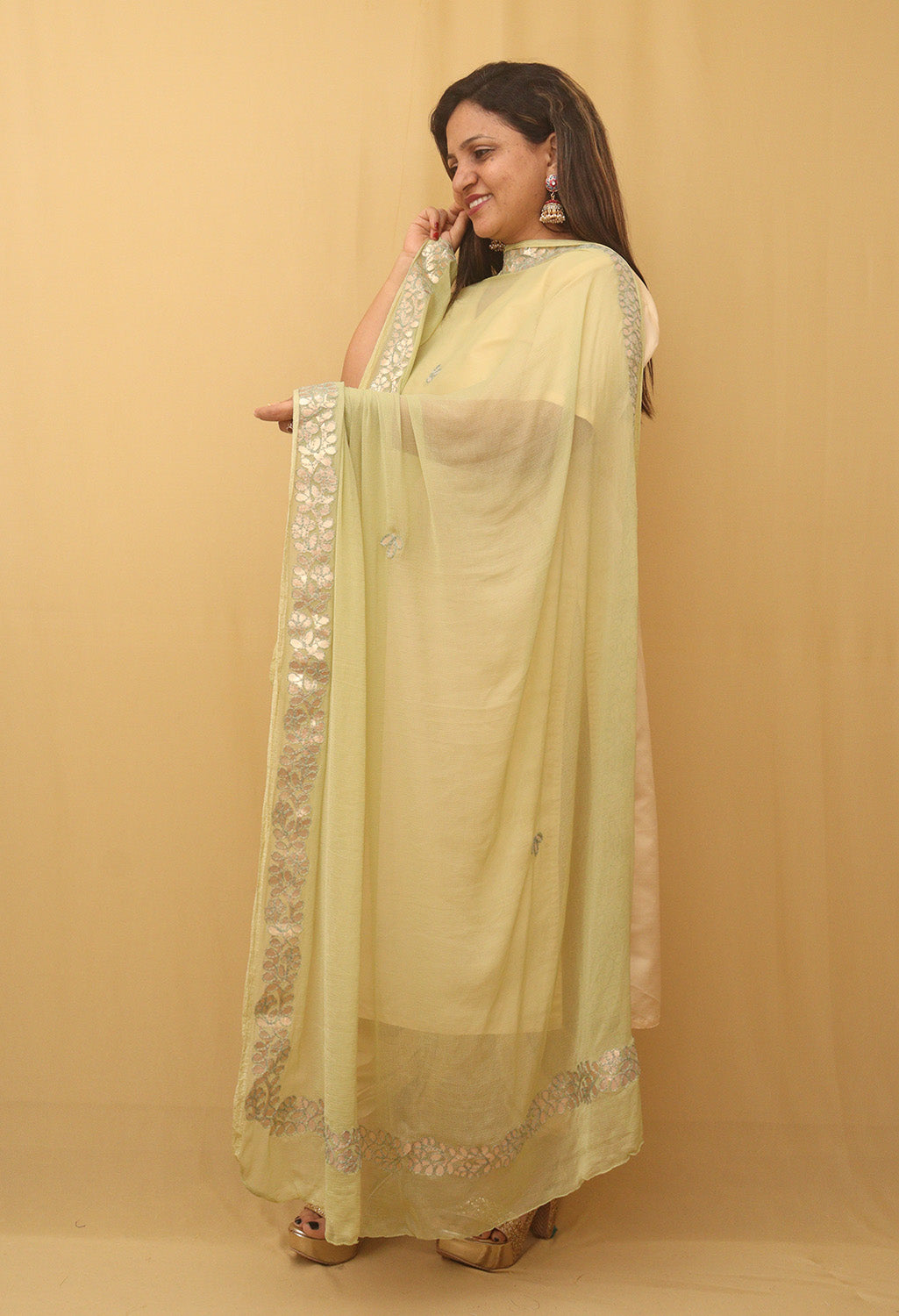 Pista Green Gota Patti Chiffon Dupatta - Elegant Style - Luxurion World
