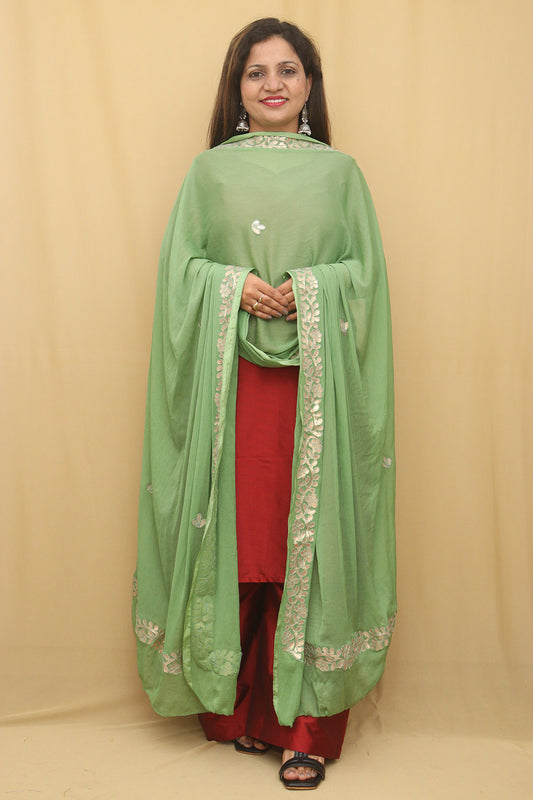 Exquisite Green Gota Patti Chiffon Dupatta - Luxurion World