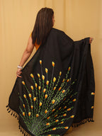Black Hand Painted Recycled Fabric Dupatta - Luxurion World