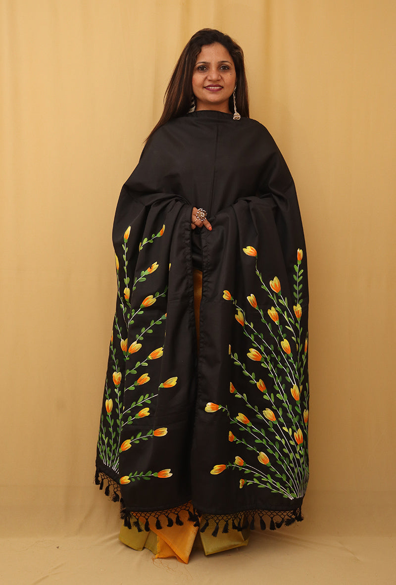 Black Hand Painted Recycled Fabric Dupatta - Luxurion World