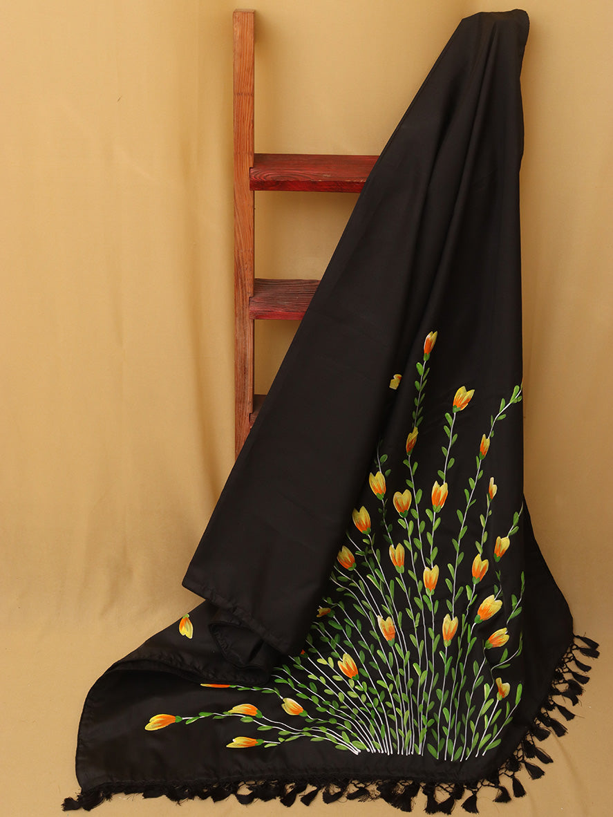 Black Hand Painted Recycled Fabric Dupatta - Luxurion World