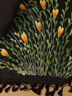 Black Hand Painted Recycled Fabric Dupatta - Luxurion World