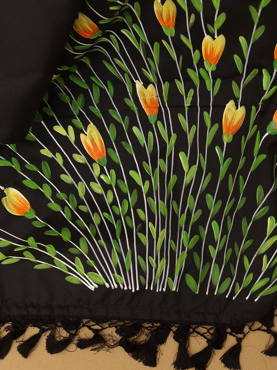 Black Hand Painted Recycled Fabric Dupatta - Luxurion World