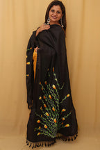 Black Hand Painted Recycled Fabric Dupatta - Luxurion World